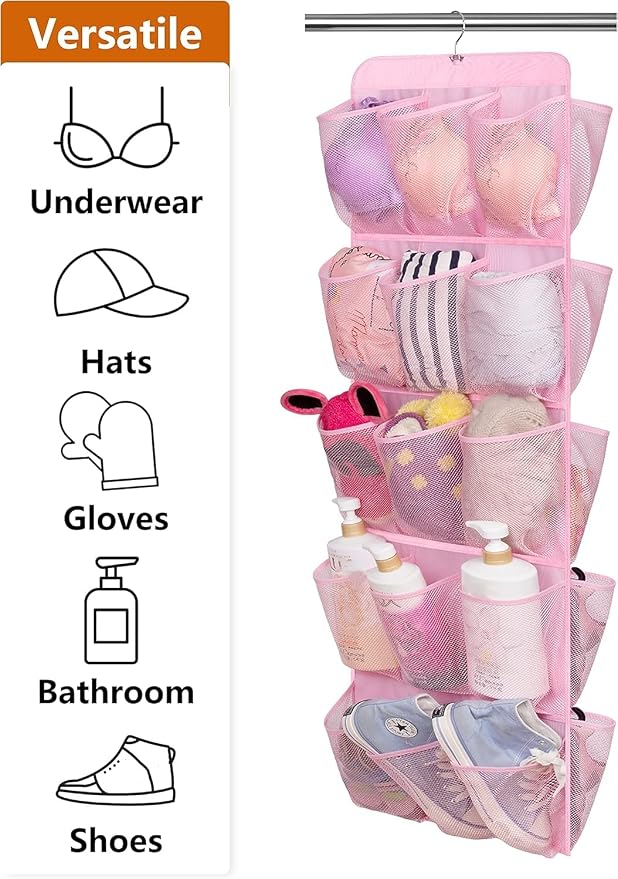 MISSLO 30 Large Pockets Dual Sided Hanging Shoe Organizer for Closet with Rotating Hanger Hanging Shoe Shelves, Pink - Image 7