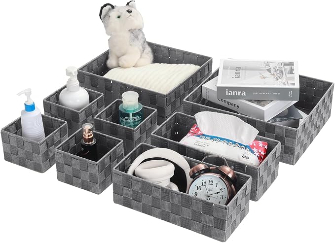 Posprica Woven Baskets, Storage Baskets for Organizing (Set of 8), Cube Baskets Bin Container Matching Storage Boxes Organizers for Pantry, Office, Shelves, Media-room - Image 8