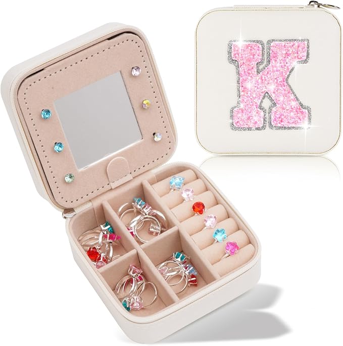 Uygafly Travel Jewelry Case - Personalized Jewelry Box for Women,Small Jewelry Organizer Cute Jewelry Organizers and Storage Aesthetic,Travel Essentials Birthday Gifts for Girls Women | Cream,K by Uygafly