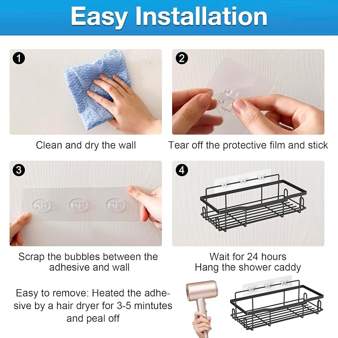Upgraded Shower Caddy Adhesive Replacement,Strong Adhesive Hooks for Shower Caddy, Waterproof Shower Shelf Adhesive, Shower Adhesive Strips for Shower Organizer and Kitchen Racks (5 Pcs(Double Hooks)) - Image 5