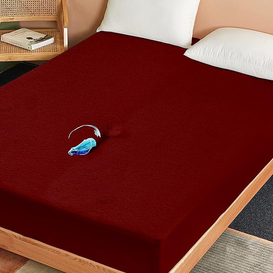 SKY BEDDINGS Full Size Waterproof Mattress Protector - Premium Terry Mattress Cover, Ultra Soft, Breathable, Noiseless Bed Cover, Fitted Sheet with Stretchable Deep Pockets Upto 15" - Burgundy