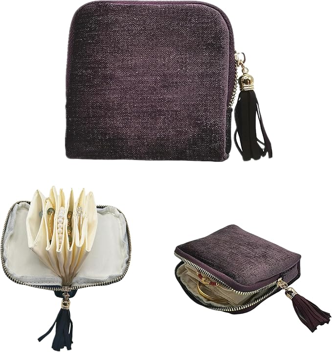 Small Travel Jewelry Case - Jewelry Travel Organizer Bag with Tassel Zipper for Bracelets, Necklaces, Bangles, Jewelry Organizer Storage Bag Gift for Women Girls - LJB001-Purple by ToLoveToLife