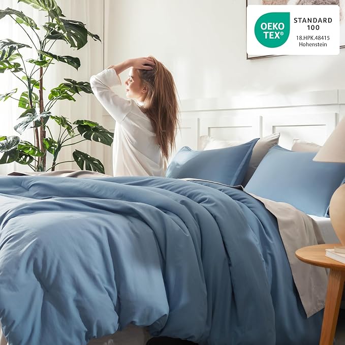 Litanika Grayish Blue Comforter Set Twin/Twin XL Size, 2 Pieces Lightweight Solid Bedding Comforter Set, All Season Fluffy Bed Set (66x90In Comforter & 1 Pillowcase)