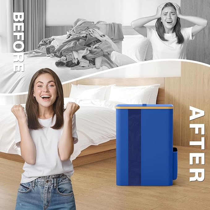 BlissTotes Laundry Basket with Lid, 80L Clothes Laundry Hamper with Handles and Removable Laundry Bag, Breathable Design Hamper with Lid for Bedroom, Bathroom, Dorm, Laundry Room - Blue - Image 6