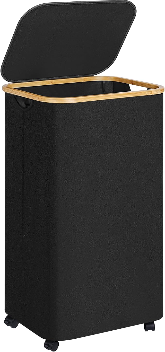Laundry Basket with Wheels,100L Hampers for Laundry,Black Large Laundry Hamper with Lid and Bamboo Handles,Collapsible & Waterproof Tall Cloth Hamper for Dormitory Family by Merkisa