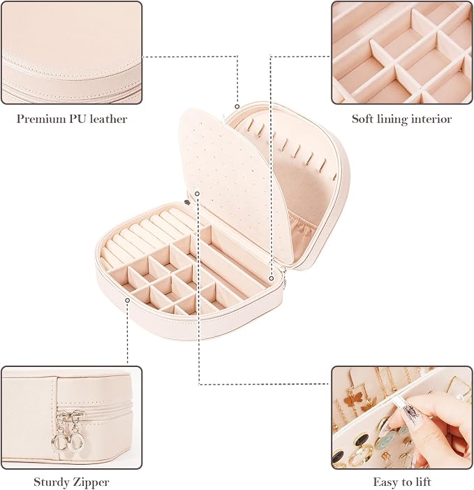 ProCase Travel Size Jewelry Box, Large Portable Seashell-Shaped Jewelry Case, 2 Layer Jewelry Organizer in PU Leather for Women -Champagne - Image 5
