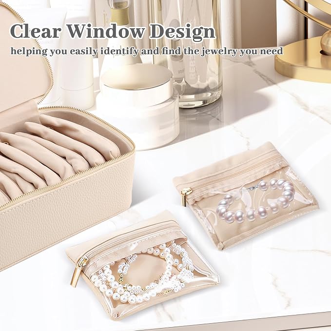 NCONCO Travel Jewelry Box, PU Leather Travel Jewelry Organizer, Portable Travel Jewelry Case with 12pcs Velvet Jewelry Bags for Necklaces Rings Earrings Sorting Storage - Image 6