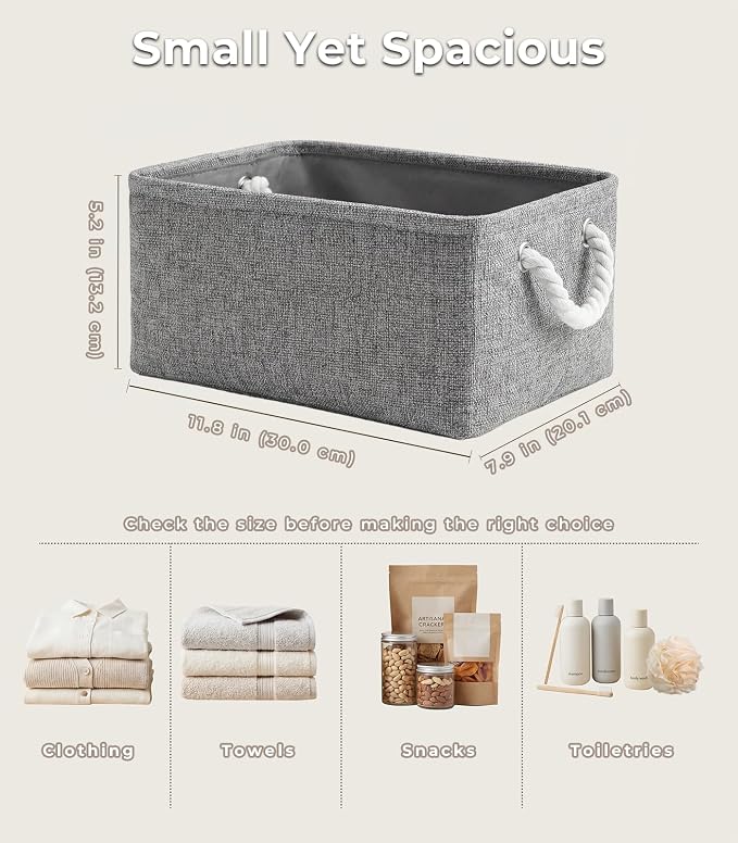 TheWarmHome Storage Bins for Shelves - 11.8x7.9x5.2 inch Grey Small Storage Baskets for Organizing, Fabric Storage Cubes Closet Organizer for Home Nursery Gift Decorative (Gray) - Image 2