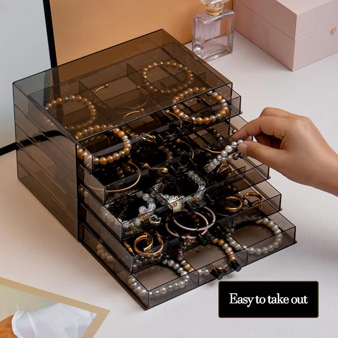 SPAKOWN Earring Organizer, Acrylic Earring Box Large 30 Compartments Jewelry Holder Organizer with 5 Drawers Stackable Earring Bracelet Storage Case Jewelry Boxes for Women (Black) - Image 4
