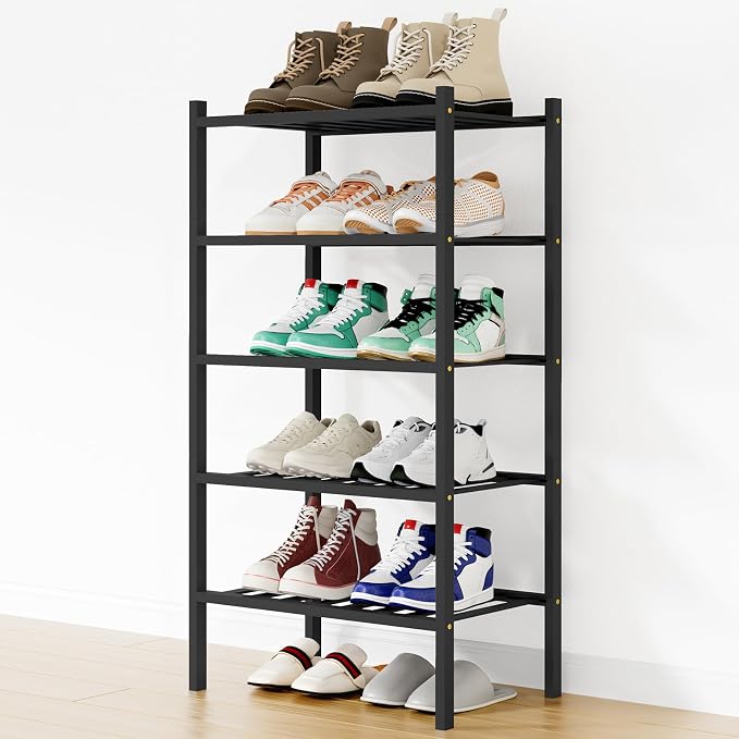 Smiry Shoe Rack, 5 Tier Small Bamboo Shoe Organizer, Stackable Free Standing Wooden Shoe Storage Shelf for Closet, Entryway, Front Door Entrance, Black by Smiry