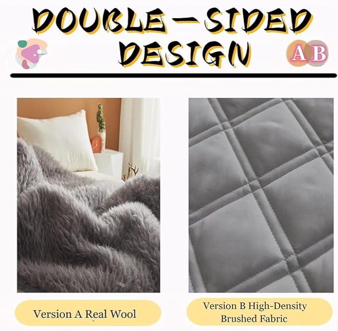 100% Wool Fleece Fitted Mattress Cover Pad with Elastic Bands,Breathable Lamb Wool Mattress,Thicken Pure Wool Bed Topper,Folding Lamb Velvet Mattress,for Twin/Full/Queen/King(Queen, Gray)