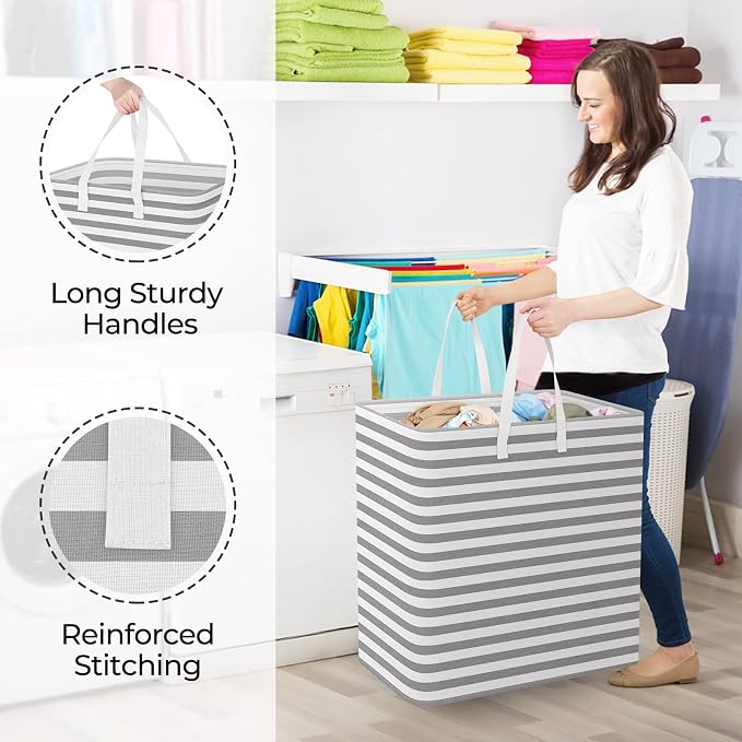 StorageRight Laundry Basket Hamper Large Collapsible Laundry Hamper with Easy Carry Handles，Freestanding Clothes Hampers for Laundry, Bedroom, Dorm, Clothes, Towels, 100L, Grey - Image 4