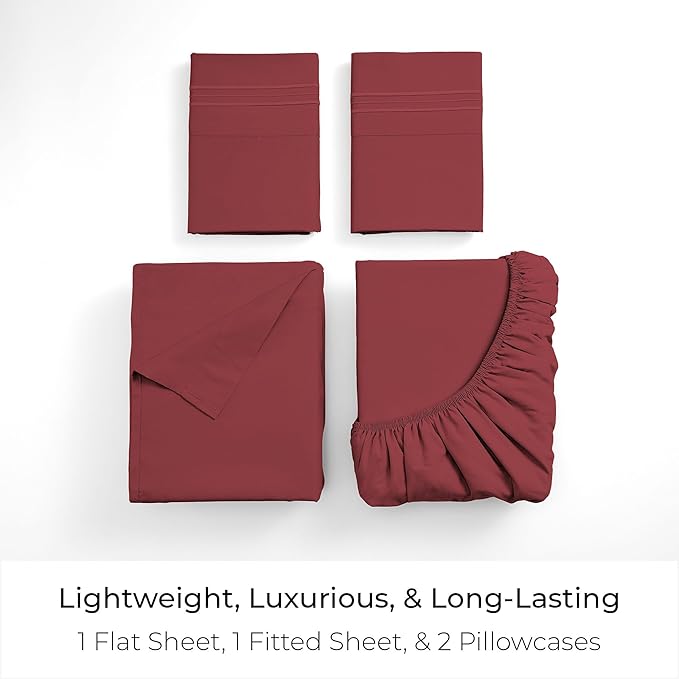Mellanni Full Sheets Set - 4 PC Iconic Collection Bedding - Hotel Luxury, Extra Soft, Cooling Bed Sheets - Wrinkle, Fade, Stain Resistant (Full, Brick Red)