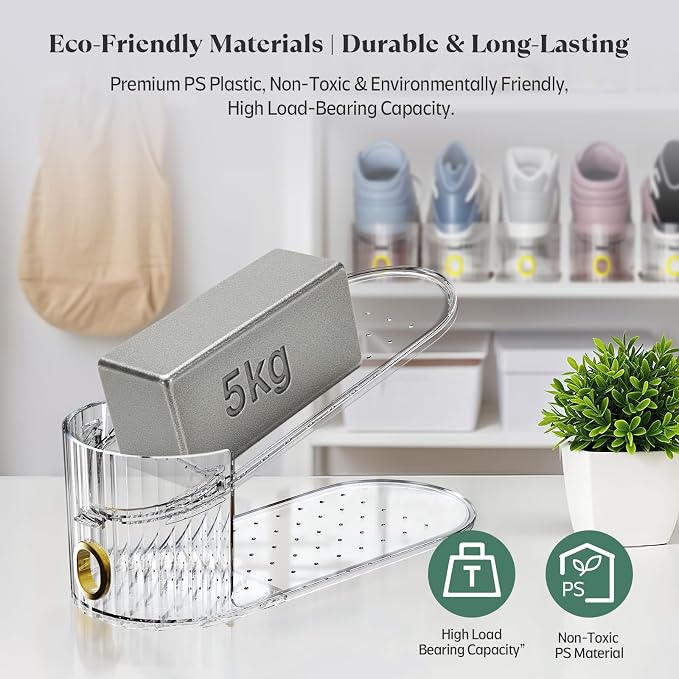 Clear 20 Pack Shoe Slot Organizer, Shoe Stacker Organizer Holders for A Pair of Shoes, Adjustable Thickening Double Layer 50% Shoe Space Saver Rack Storage for Closet (clear, 20 pack) - Image 4