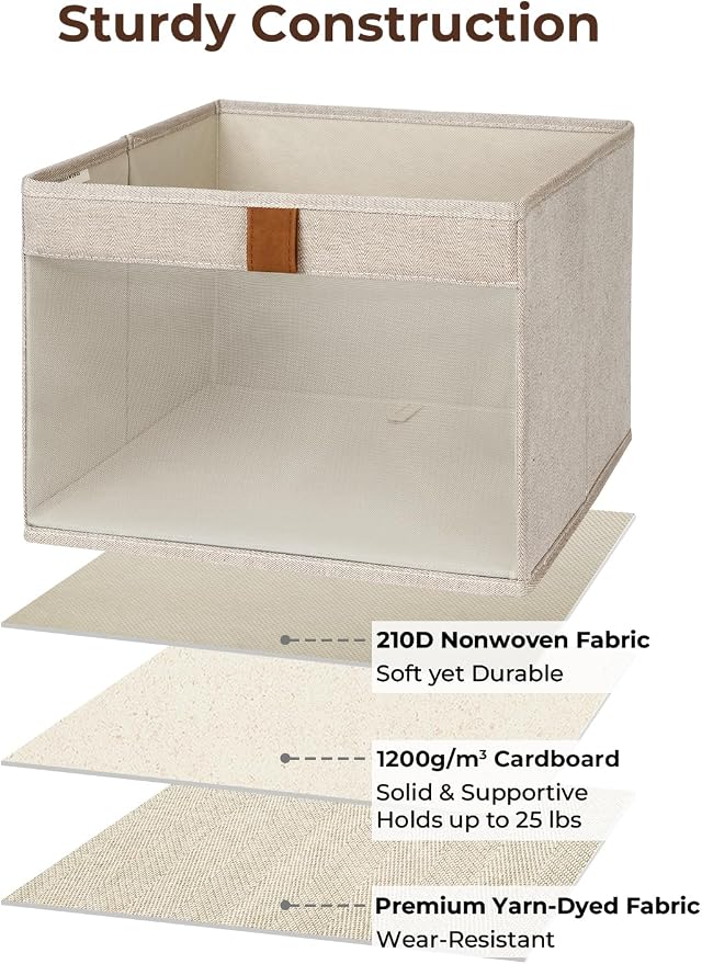 StorageWorks Closet Storage Bins, Large Storage Baskets with Clear Window and Handles, Foldable Fabric Organizer for Clothes, Shelves, Brown and Beige, 3 Pack - Image 5