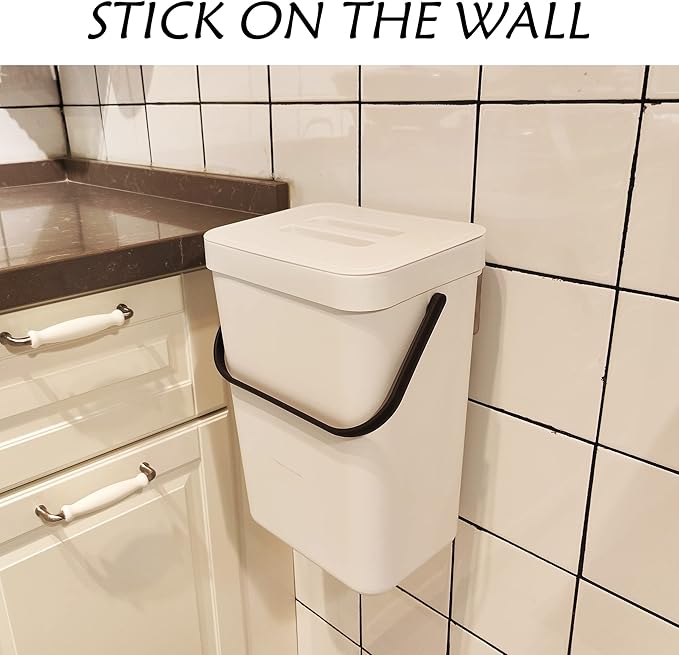 stonespace Hanging Trash Can, 3.2 Gallon/12L Small Waste Bin with Lid for Kitchen Cabinet Door or Under Sink, Bathroom Trash Bin with Lid, Food Waste Bin, 1 Pack White - Image 2
