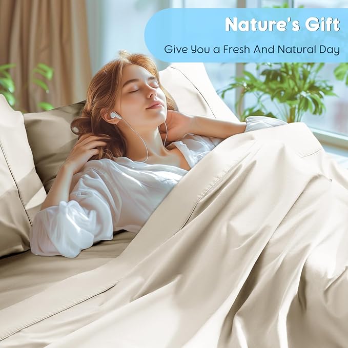 SONORO KATE 100% Egyptian Cotton Sheets Set - 1000 High Thread Count, Luxury 5-Star Hotel Sateen Bed Sheets, Soft, Breathable Long Staple Sheets, Fit up to 16" - 4 PC (Cream,King)