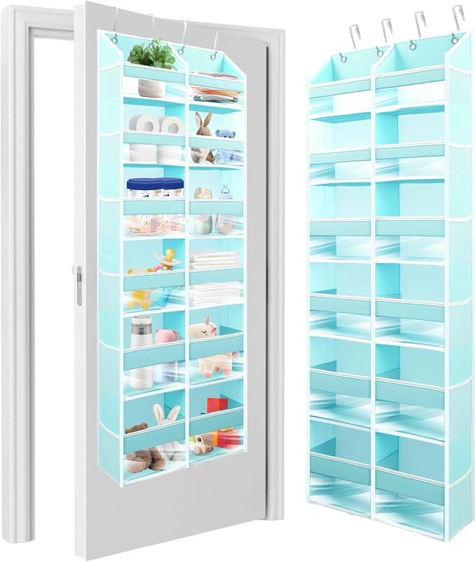 HOMELUX THEORY UPGRADED 6 Tiers Over The Door Organizer Hanging - 100D EXTRA THICK & 50lbs HUGE CAPACITY, 12 Side Mesh Pockets Over The Door Shoe Organizer, Hanging Closet Organizer (Baby Blue, XL) by HomeluxTheory