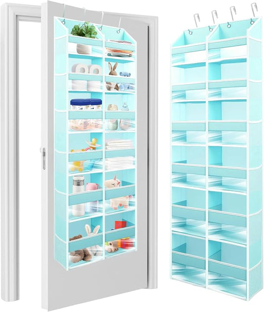 HOMELUX THEORY UPGRADED 6 Tiers Over The Door Organizer Hanging - 100D EXTRA THICK & 50lbs HUGE CAPACITY, 12 Side Mesh Pockets Over The Door Shoe Organizer, Hanging Closet Organizer (Baby Blue, XL) by HomeluxTheory