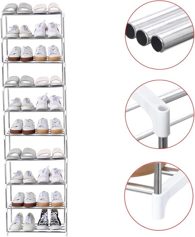 Jucaifu Stackable Small Shoe Rack, Entryway, Hallway and Closet Space Saving Storage and Organization (10-Tier, White) - Image 5