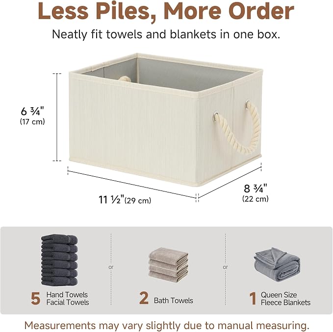 StorageWorks Fabric Storage Bins for Shelves, Storage Baskets for Closet Organization, Organizer Bins for Clothes Storage, Beige, White & Ivory, 3-Pack, Small - Image 6