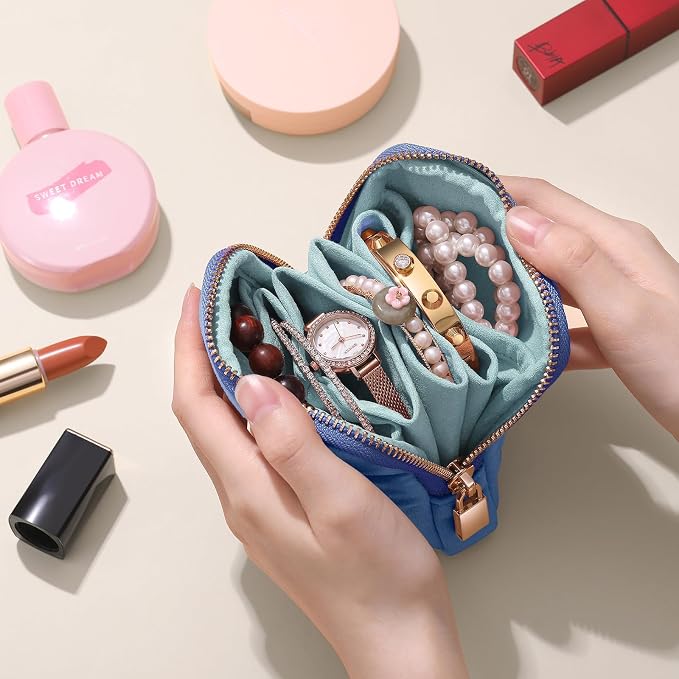 Small Travel Jewelry Case Set 2-in-1 Detachable Velvet Pouches, Portable Jewelry Organizer Bag for Rings Earrings Bracelets, Gift Box for Women (Aqua Blue) - Image 8