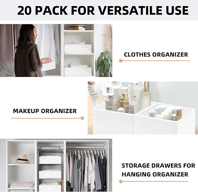 【FAMILY PACK】Drawer Organizer Clothes, 20 Pack Dresser Organizer Bins for Baby Clothes - Underwear Bra Sock Organizer - Fabric Closet Organization and Storage Dividers for Nursery Bedroom Dorm - Image 4