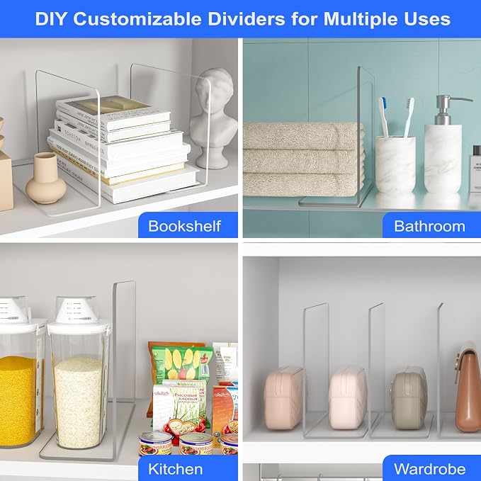 OKPOW Shelf Dividers Closet Organizer - 7.5" Tall X 11.8" Deep Acrylic Clear Sturdy Separate for Clothes Purse - Adjustable Space Saver Easy Install for Home Organization Enthusiasts 12 Pack - Image 8