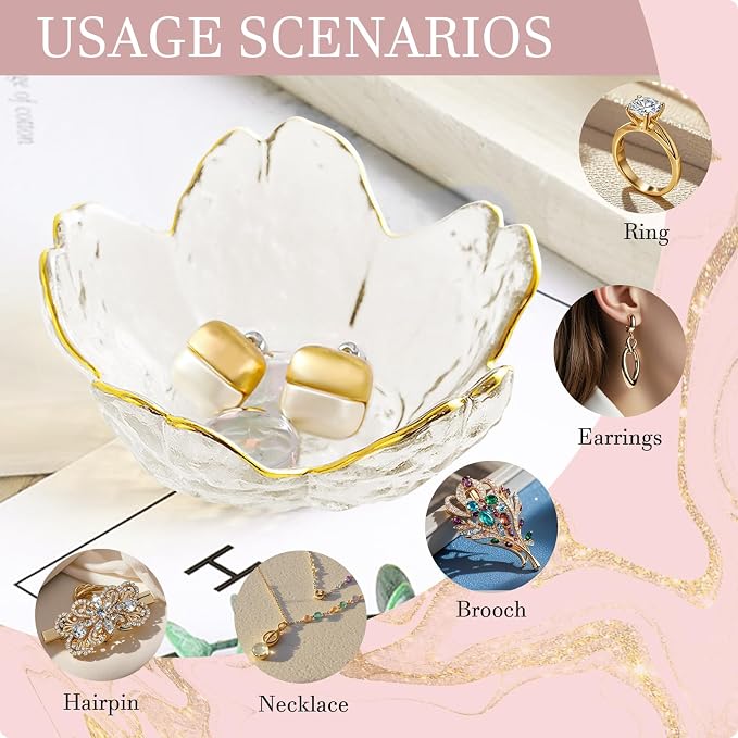 Birthday Gifts for Women Jewelry Dish Glass Ring Dish Holder Jewelry Tray Cute Vanity Organizer Room Decor Jewellery Tray Crystals Trinket Dish Nightstand Bedroom Decor Christmas Friendship Gifts - Image 8