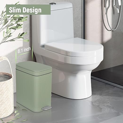 rejomiik Small Bathroom Trash Can with Lid Slim Soft Close Garbage Can Step Wastebasket Container Trash Bin for Office Bedroom Kitchen Living Room (2.6 Gallon Light Green) - Image 2