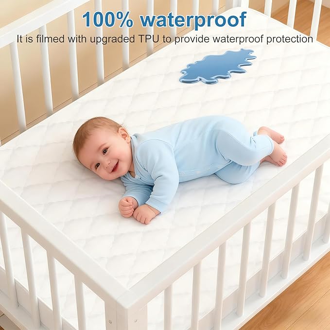 2Pack Waterproof Crib Mattress Protector,Cotton 52X28 Fitted Crib Sheets Crib Mattress Protector Sheets,Soft Toddler Bed Sheets,Washable Infant Fitted Baby Bed Sheets (White, 52X28inch)