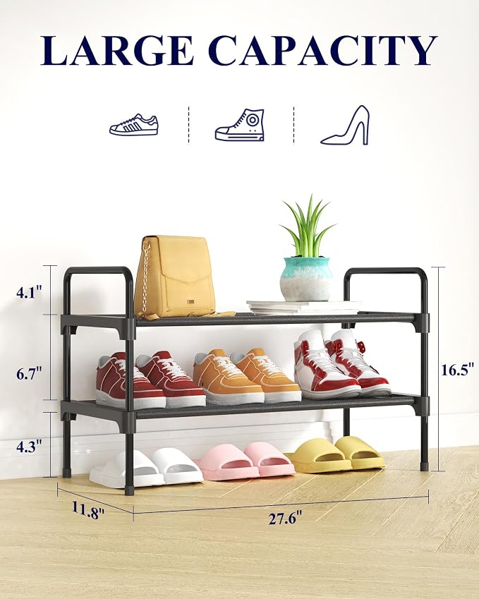 Kitsure Shoe Rack for Closet, Sturdy and Long-Lasting Shoe Shelf, Shoe Rack for Entryway, Personalized DIY Shoe Organizer, Shoe Rack Organizer for Space-Saving, 27.6" x 11.8" x 16.5", Black - Image 2