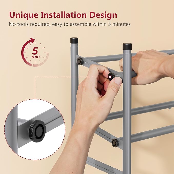 Tajsoon Expandable Shoe Rack for Closet 3 Tier, 28“-41“Adjustable & Stackable Shoe Shelf Storage, Metal Shoe Rack Organizer for Front Door Entrance, Closet, Garage, Entryway, Grey - Image 5