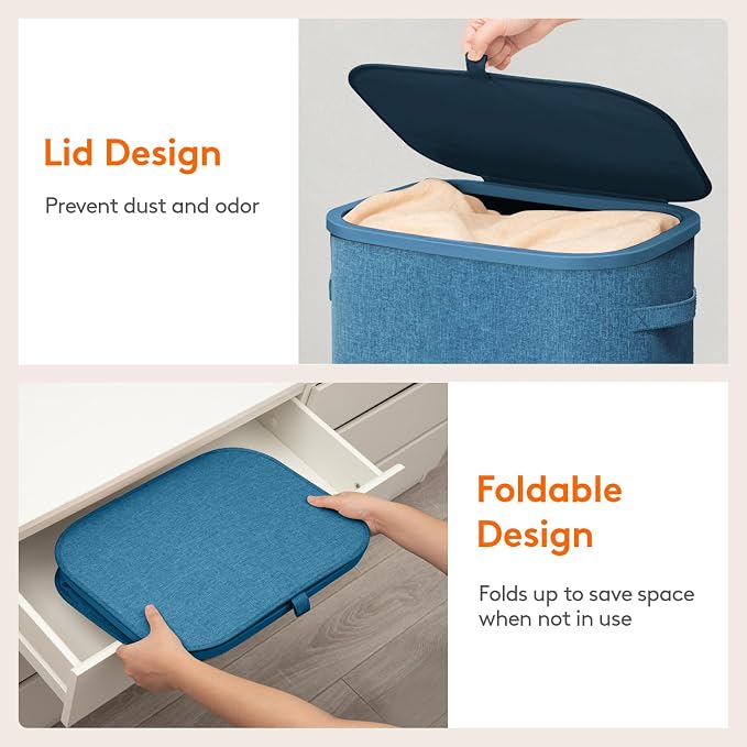 Lifewit 85L Large Laundry Basket with Lid, Laundry Hamper with Plastic Handles and Removable Bag, Foldable Tall Dirty Clothes Hampers for Laundry for Laundry Room, Bedroom, Bathroom, Dorm, Dark Blue - Image 6