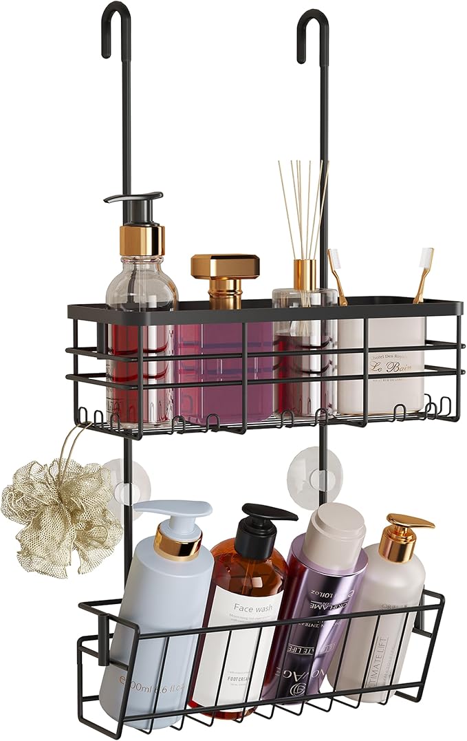 HapiRm Hanging Shower Caddy Organizer - No Drilling Shower Organizer with Inclined Shelf, Rustproof & Waterproof 304 Stainless Steel Bathroom Caddy - Black by HapiRm