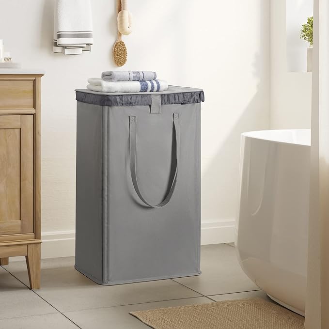 WOWLIVE 100L Laundry Hamper with Lid, Large Foldbale Laundry Basket with 2 Removable Bags and Handles, Tall Collapsible Dirty Clothes Hamper for Laundry Room, Bathroom, Dorm (Grey) - Image 3