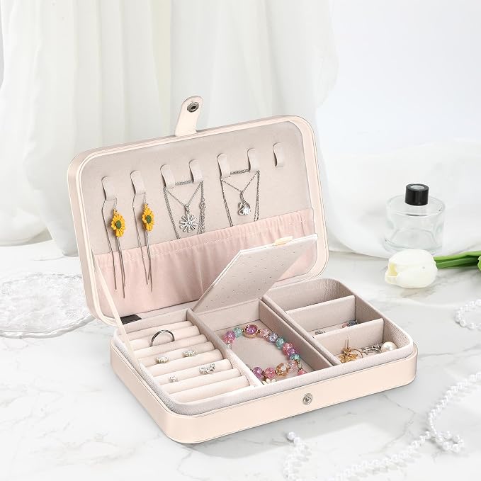 Travel Jewelry Case Small Portable Organizer Jewelry Box Jewellery Boxes for Girls Boys White Travel Jewellery Storage for Necklace Earring Ring Bracelet Birthday Christmas Thanksgiving Gift - Image 7
