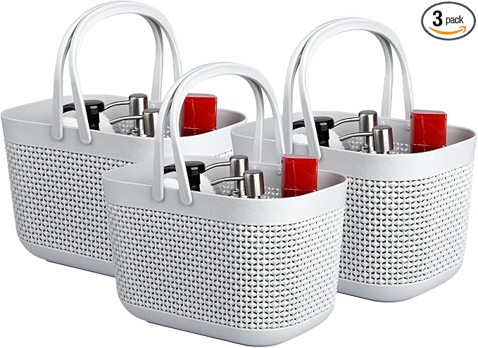 UUJOLY Plastic Organizer Storage Baskets with Handles, Shower Caddy Bins Organizer for Bathroom and kitchen (3 Pack, Grey) by UUJOLY