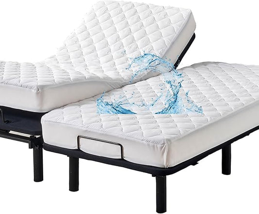 Waterproof Quilted Split Queen Mattress Protector for Adjustable Beds 2X(30x80) Padded Fitted Matress Cover White