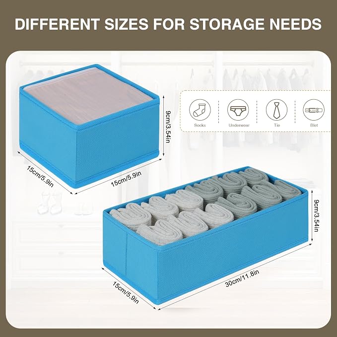 DIMJ Drawer Organizers - Set of 4 Fabric Closet Organizers and Storage, Drawer Dividers for Baby Clothes, Socks, Belt, Tie (Blue) - Image 5