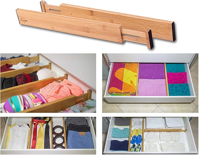 Adjustable Bamboo Drawer Dividers – SMALL SIZE, Expandable 12–16 inch – Spring Loaded Drawer Organizer for Kitchen, Dresser, Bathroom, Bedroom, Desk – 6-Pack - Image 4