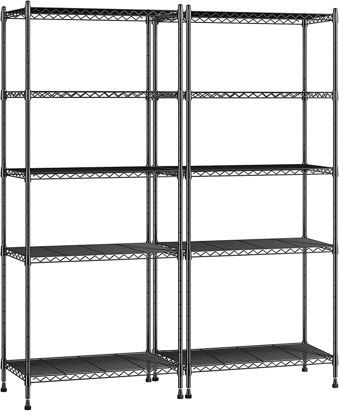 Romorgniz Storage Shelves Adjustable Metal Shelving Unit 5 Tier Wire Shelving,1010LBS Pantry Shelves Sturdy Steel Wire Shelf for Laundry Bathroom Kitchen Pantry, 13.6" D x 21.5" W x 59.4" H, 2PCS by Romorgniz