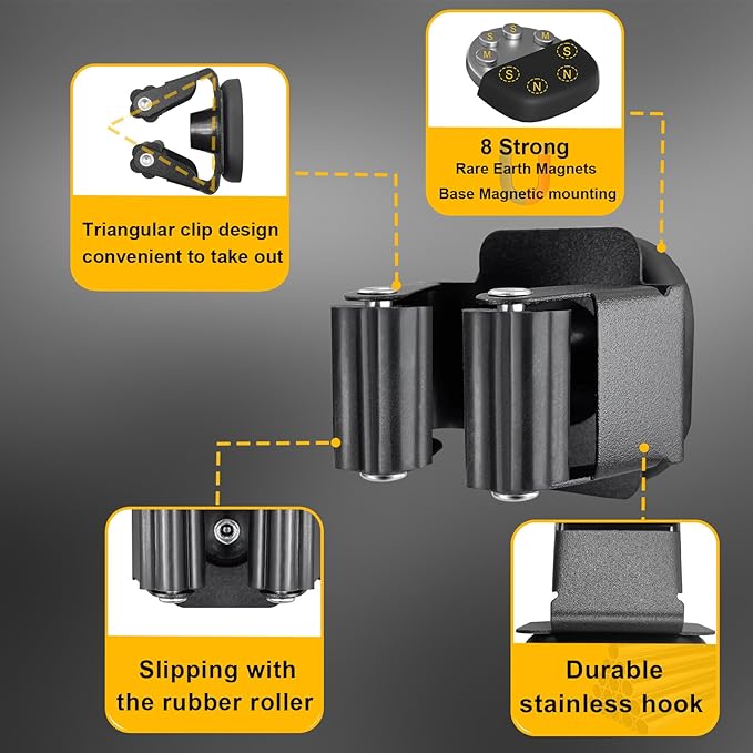 Upgraded Magnetic Broom and Mop Holder Wall Mount, Space-Saving Heavy Duty No Drill Over the Door Broom Gripper RV Camper Wall Organizer,Black,4 Pcs - Image 3
