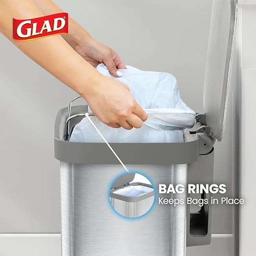 Glad Stainless Steel Step Trash Can, Series 2 with Clorox Protection - Large Metal Kitchen Garbage Bin with Soft Close Lid, Foot Pedal and Waste Bag Roll Holder, 13 Gallon - Image 6