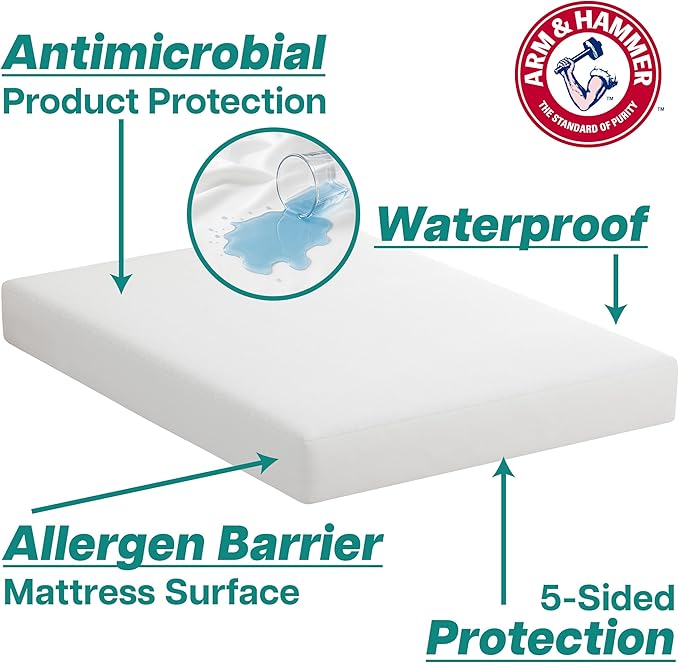 Arm & Hammer Soft Terry Mattress Protector, Waterproof, White, Twin/Twin XL