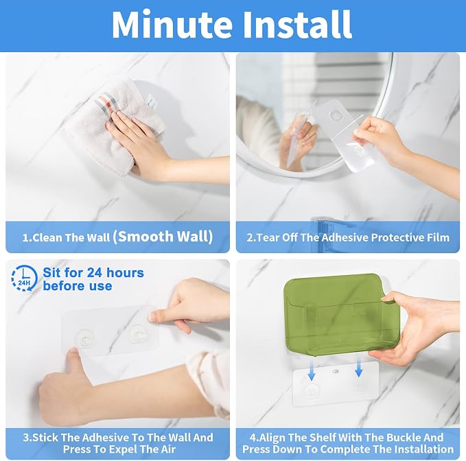 Diesisa 2pc Acrylic Wall Mount Organizer, Adhesive Cabinet Door Organizer,Acrylic Bathroom Shelves for Wall,No Drilling Hang Walls,with Self Adhesive Tape, for Bathroom, Kitchen, Living Room-Green - Image 4