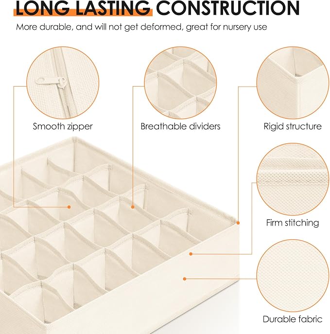Drawer Organizer Clothes, 8 Pack Dresser Organizer Bins for Baby Clothes, Underwear Sock, Fabric Closet Organization and Storage Dividers for Nursery Bedroom (48 Compartments, Beige) - Image 4