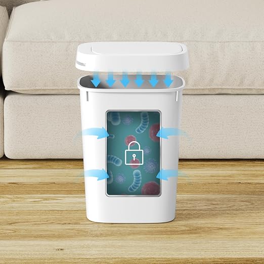 KSSKSS 3 Pack Bathroom Small Trash Can with Lid, 2.6 Gallon Slim Garbage Bin with Pop-Up Lid, 10L Plastic Wastebasket for Bedroom, Office, Kitchen, Toilet (White) - Image 5