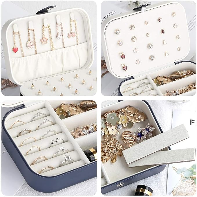 CASEGRACE Jewelry Box For Women Travel Jewelry Organizer Double Layer for Necklace Earring Rings Jewelry Holder Case - Image 5