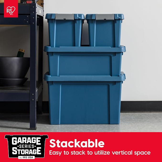 IRIS USA 20 Gallon Eco-Friendly Lockable Storage Bins with Lids, 4 Pack - Made in USA, Heavy Duty, Stackable Containers, Garage Organizing Bins Moving Tubs, Rugged Sturdy Equipment Utility Box - Navy - Image 3